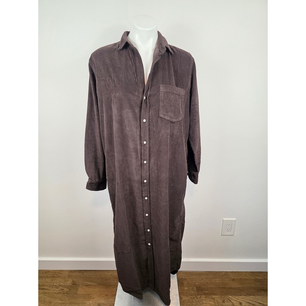 Frank & Eileen Rory Maxi Shirt Dress Brown Corduroy Cotton Made in USA Large